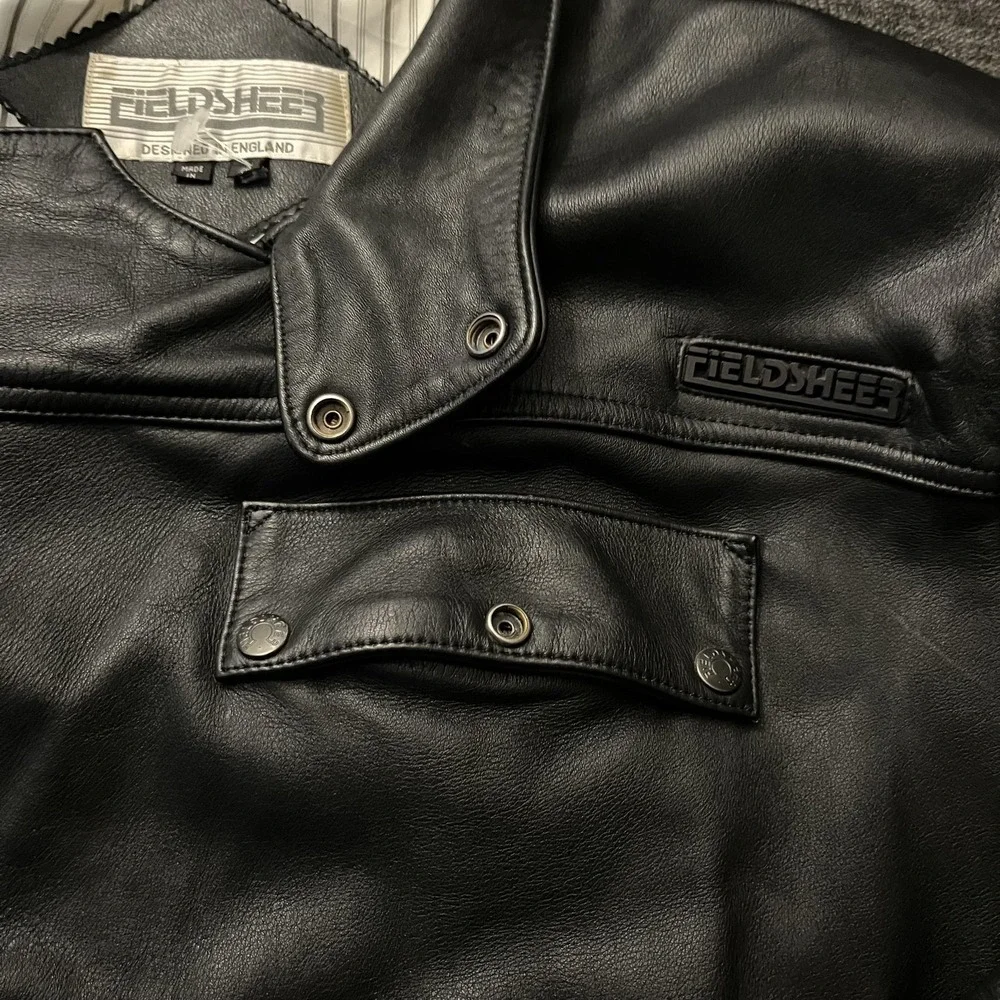 Fieldsheer Jacket Mens 46 Black Leather Motorcycle Biker Elastic Waist Zip Moto